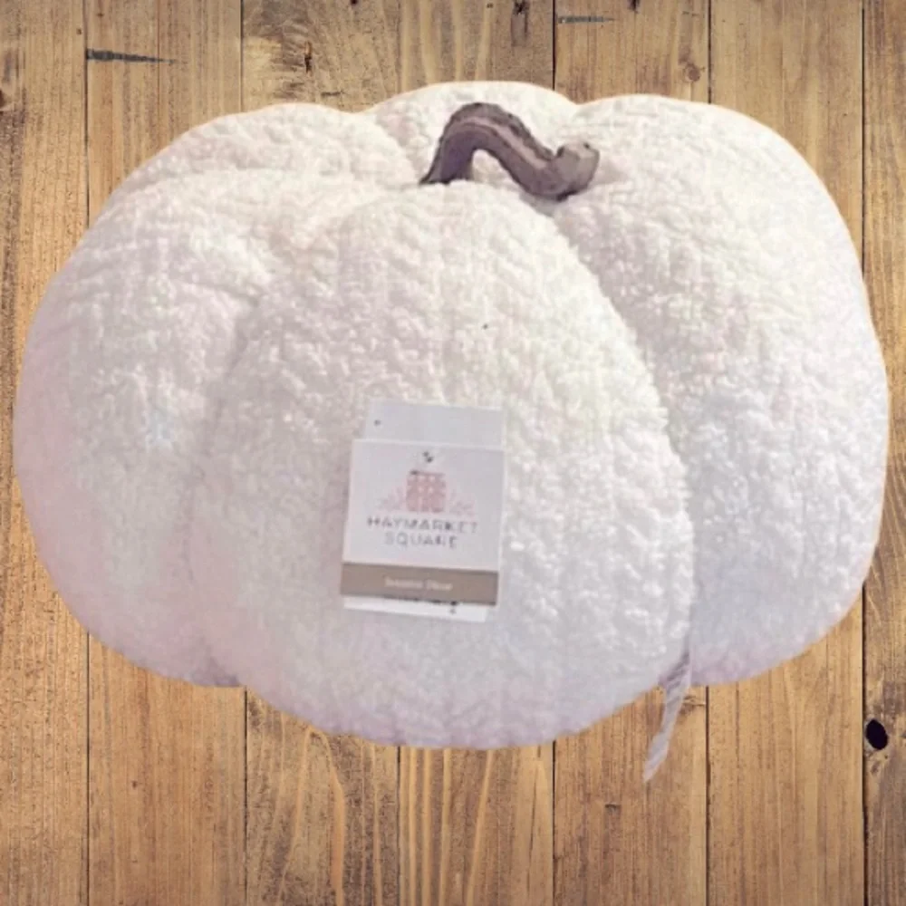 NWT- HayMarket Square-Large White Plush Chenille Pumpkin Pillow